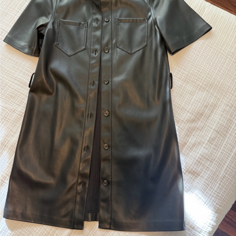 Mango Black Leather Button-Up Shirt